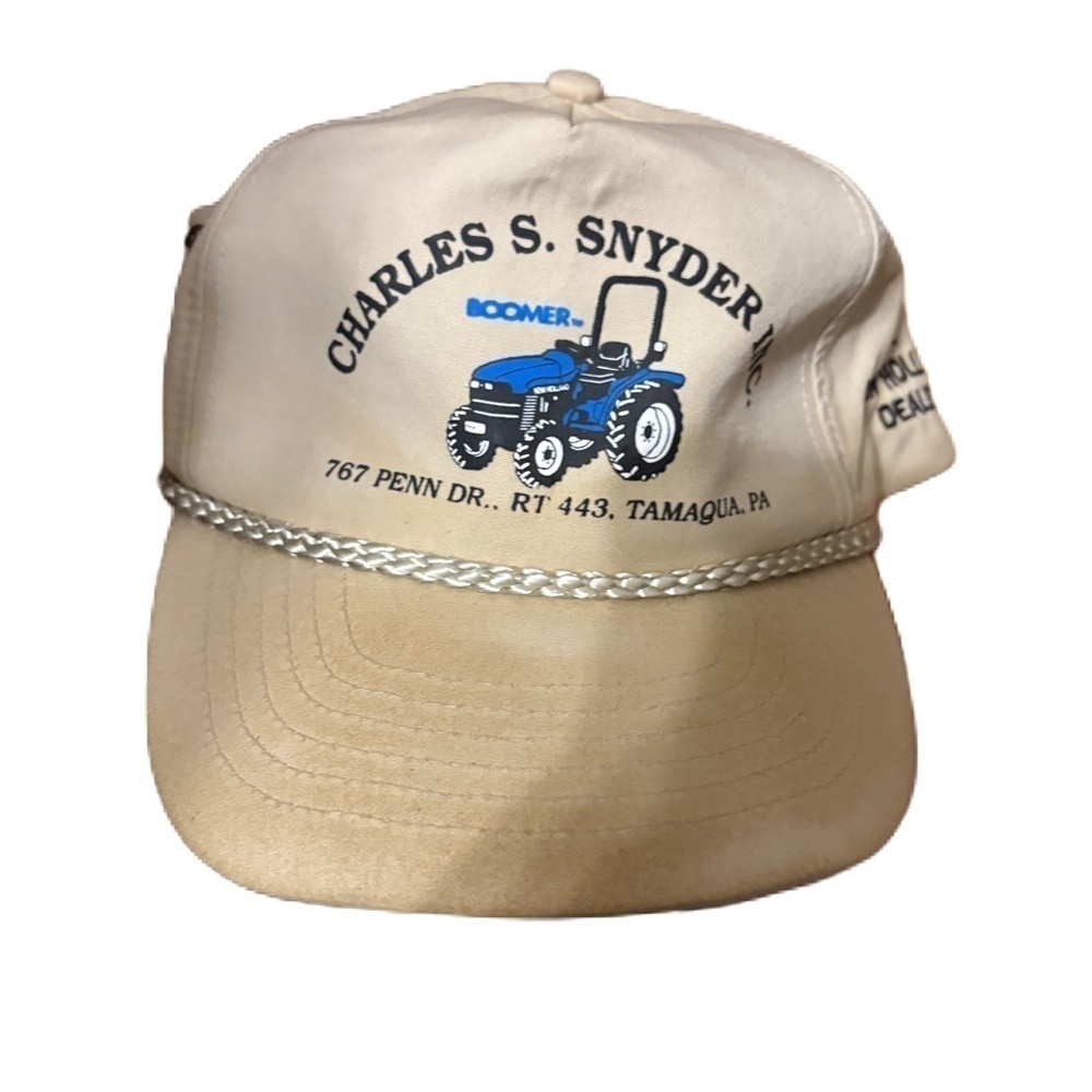 Vintage New Holland Boomer Tractor Hat Rope SnapBack Tan Tamaqua PA Dealer